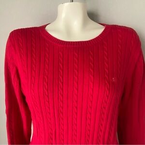 Women's Izod crewneck Sweater Cable Knit Long Sleeve Chest Logo Red Size XL